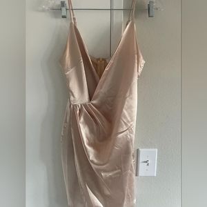Satin beige loose short dress